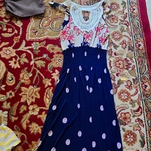 Auliné Collection Womens Crochet Lace Print Halter Strap Loose Long Maxi Dress